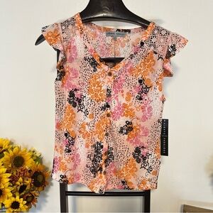 Absolutely famous women’s size S pink floral button-down blouse new with tags